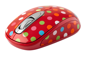 Vibrant polka dot pc mouse isolated on transparent background