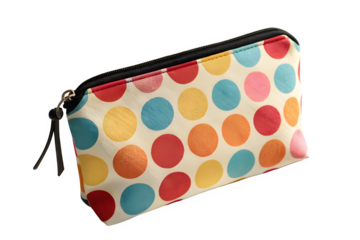 Bright polka dot zip pouch isolated on transparent background