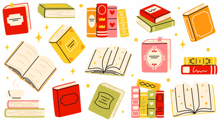 Stacks of books to read. Educational literature, back to school.