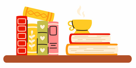 A shelf with cute books to read. Educational literature, back to school.