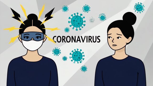 Coronavirus Pandemic Illustration Showing Anxiety and Symptoms of Infection