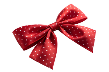 Red polka dot satin bow isolated on transparent background
