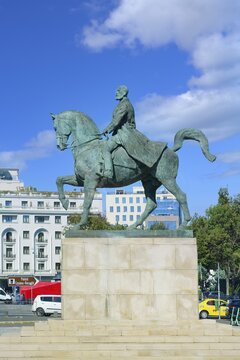 Equestrian statue of King Charles I of Romania in front of the University library, Bucharest, Romania