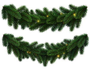 Untitled design - Evergreen Christmas Garland With Dense Pine Needles and Soft Glow, Transparent PNG (2)