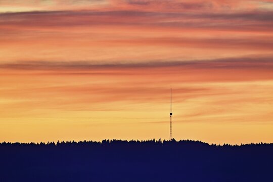 Berom&uuml;nster transmission tower at sunset, Gunzwil, Canton, Lucerne, Switzerland