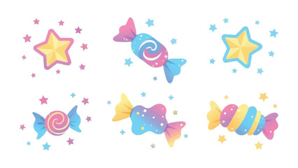 Candy and Stars: Colorful candies and shining stars creates a cute and playful design for various uses.