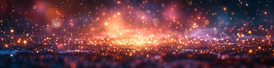 Panoramic View of Glowing Bokeh Lights Abstract Background