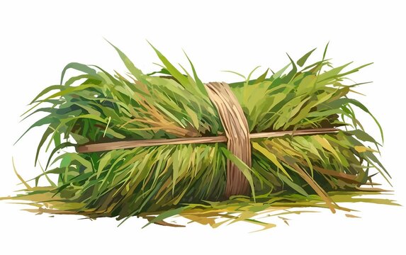 Fresh Kusha Grass Bundle Symbolizing Purity and Spiritual Cleansing Isolated on White Background.