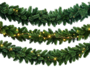 Untitled design - Evergreen Christmas Garland With Dense Pine Needles and Soft Glow, Transparent PNG (3)