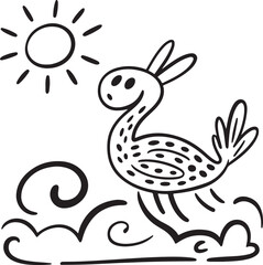 Fototapeta premium Vector illustration of a cute bird, eagle, swan, goose, duck, and other wildlife animals on a branch or lake silhouette