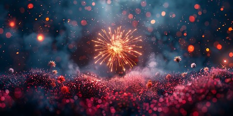 Panoramic View of Magical Sparkles and Blooming Flowers in a Mystical Forest