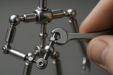 Hand Tightening Bolt on Articulated Metal Figure with Wrench