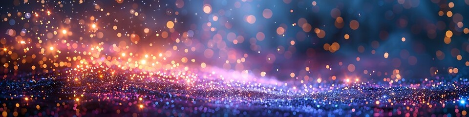 Panoramic View of Sparking Particles Glowing in a Festive Atmosphere