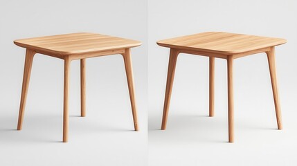 Stylish wooden designer desk with an angled leg structure, soft neutral hues, and modern functionality