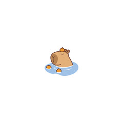 Cute capybara relaxing in a warm bath with oranges cartoon, vector illustration