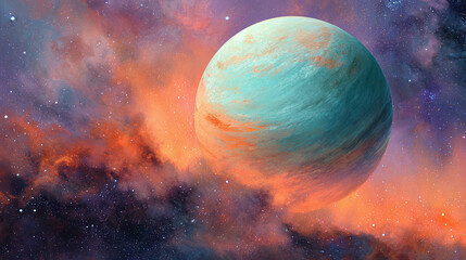 A celestial body in space with a colorful atmosphere