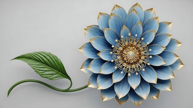 Elegant fantasy bloom with gold accents and a sculpted texture, rendered as a high-detail 3D graphic on a grey background.