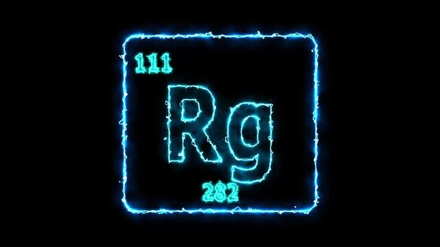 Roentgenium - periodic table element symbol hologram, chemical element Periodic Table, atomic weight element number ,glowing on black background in 4K.