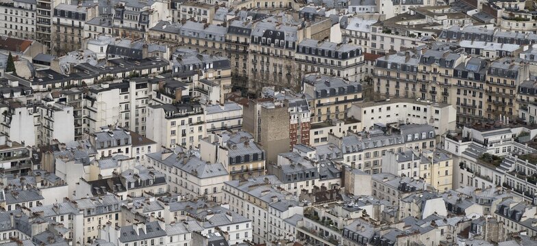 View of Belle &Eacute;poque houses from the Eiffel Tower, Paris, &Icirc;le-de-France, France