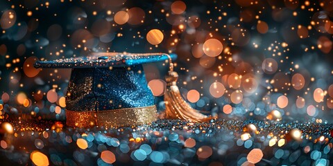 Panoramic View Of A Graduation Cap Adorned With Glittering Lights And Bokeh