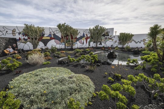 Garden in the inner courtyard of the Fundacion Cesar Manrique, Lanzarote, Canary Islands, Spain