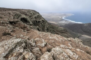 View from the Mirador del Guinate to Playa de Famara, Lanzarote, Canary Islands, Spain