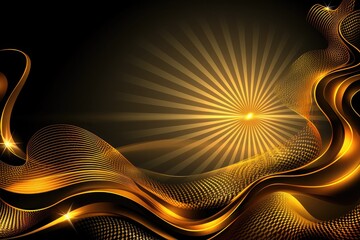 golden waves and light rays on dark background for elegant luxury presentation vector design