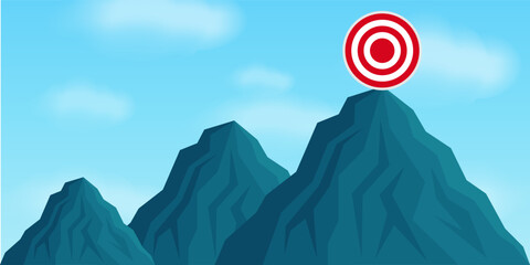 Target on the Top of Mountain. Goal Achievement and Business Success Concept. 