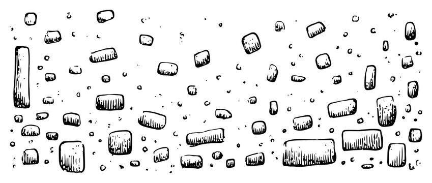 Abstract scattered stones or rectangular tablets texture Hand drawn ink sketch vector background of debris