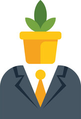 Businessman with plant pot as head, symbolizing growth mindset, innovative ideas, and sustainable business development