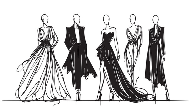 Abstract Fashion models. Sketch. Woman in dress