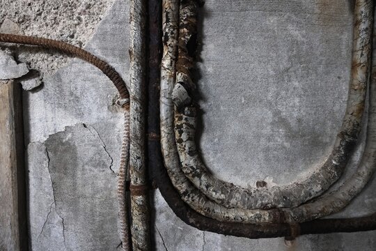 Old corroded pipes, abandoned herring factory Dj&uacute;pav&iacute;k, Reykjarfj&ouml;r&eth;ur, Strandir, &Aacute;rnes, Westfjords, Iceland