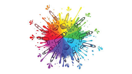 Colorful paint splashes and water guns: An artistic explosion of vibrant colors, where paint splatters and water guns intermingle to create a playful scene.