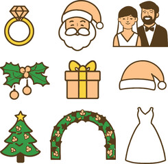 Christmas icon set vector illustration of winter holiday gift box decoration symbols