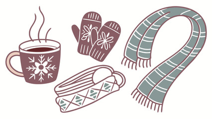  Winter Warmth Set Hot Drink Mittens Socks and Scarf