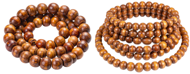 Traditional Wooden Mala Beads Strung, Front View, Isolated