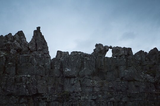 &THORN;ingvellir or Thingvellir or Pingvellir, Almannagj&aacute; Gorge, National Park, Rift Valley, Iceland