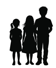 Silhouette of three children standing together representing unity childhood friendship group concept for family education artwork design