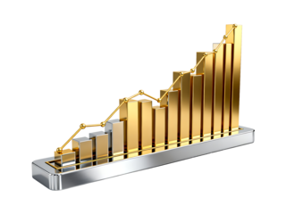 Golden Progress: A gleaming bar graph ascends with each step, showcasing upward trend and prosperity, illustrating growth.