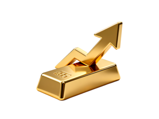 Golden Rise: A golden ingot serves as the base for a dynamic, ascending arrow, symbolizing financial growth and prosperity.