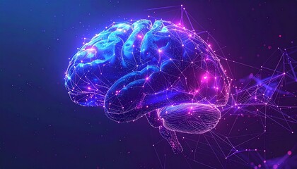 A glowing, abstract human brain with neural network connections, representing AI or thought.