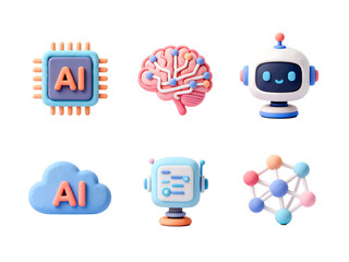AI Icons: Collection of artificial intelligence concept icons, featuring a variety of symbolic elements to showcase the essence of intelligent machines. 