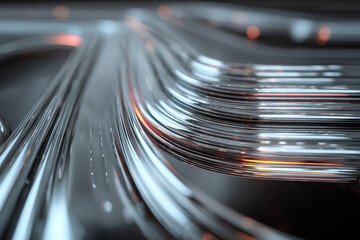 Abstract metal tubes glowing with internal light create a futuristic technological design