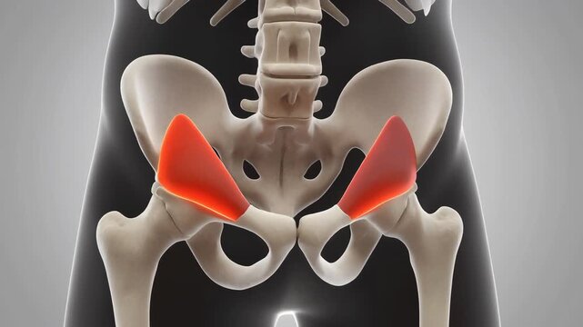 3D CGI of Human Hip Anatomy with Highlighted Muscles