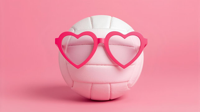 volleyball with pink eyeglasses on pink background, ai