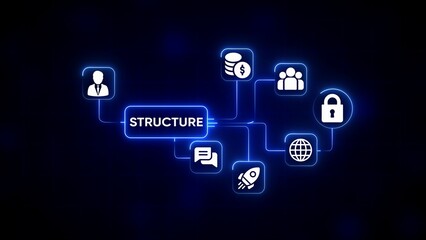 Fototapeta premium Business structure flowchart with icons and neon blue lines