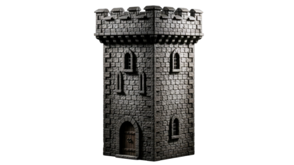 Stone Castle Tower Isolated on White