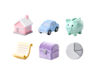 Financial Dream: A curated collection of symbols representing key elements of financial planning and wealth accumulation, showcasing a cohesive vision of prosperity and security.