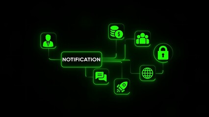 Digital Notification Network with Icons for Communication Finance Security and Growth technology