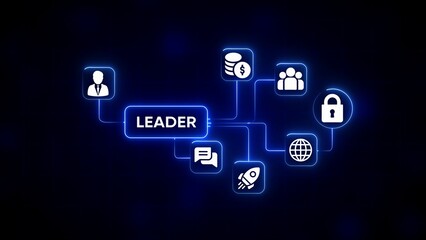 Leader network with icons for business and technology